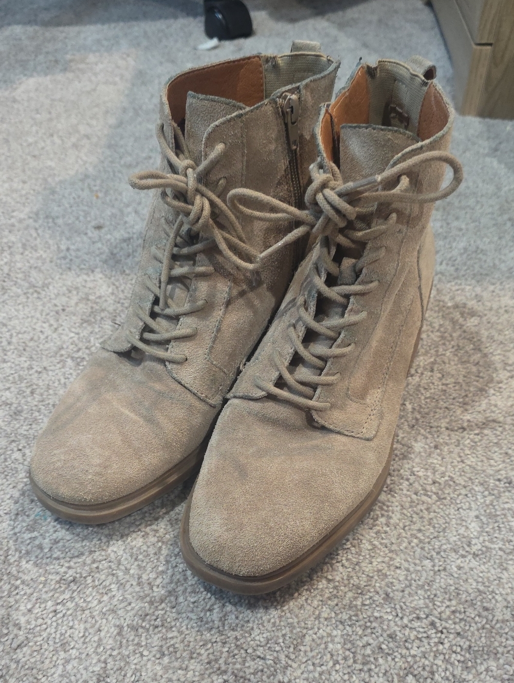 Lucky Brand Taupe Suede Lace-Up Ankle Boots